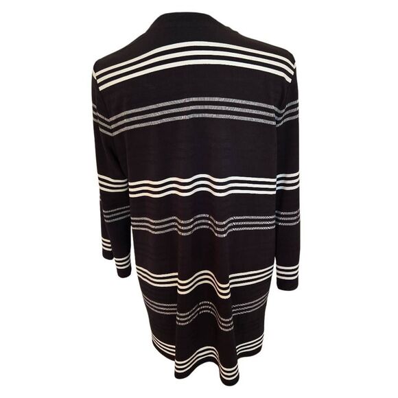 J. Jill Wearever Womens Striped Open Cardigan Jacket Black White Medium Petite - Picture 3 of 7